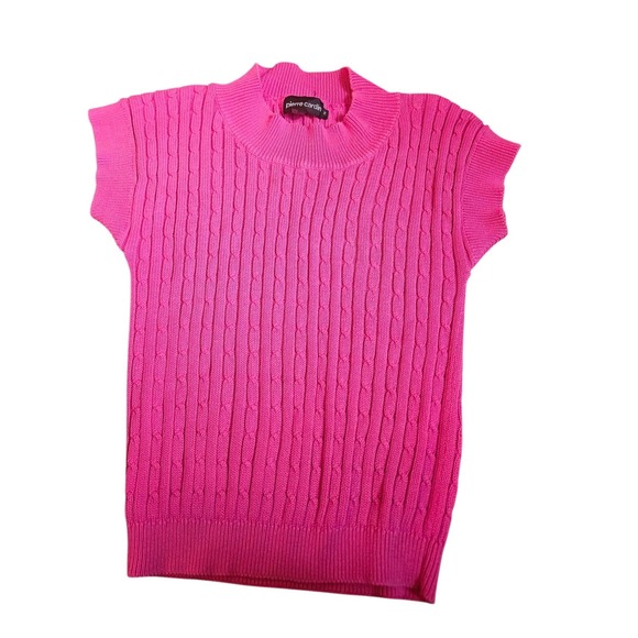 Pierre Cardin Sleeveless Mock Neck Knit Top Hot Pink Cable Knit - Picture 1 of 2